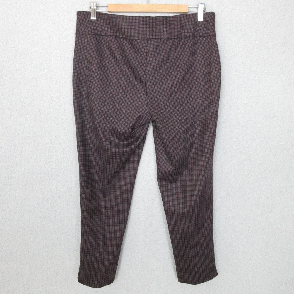Zak & Rachel Womens Pull On Pants Petite Large Dark Plaid Ankle Slit Hem - Picture 2 of 8